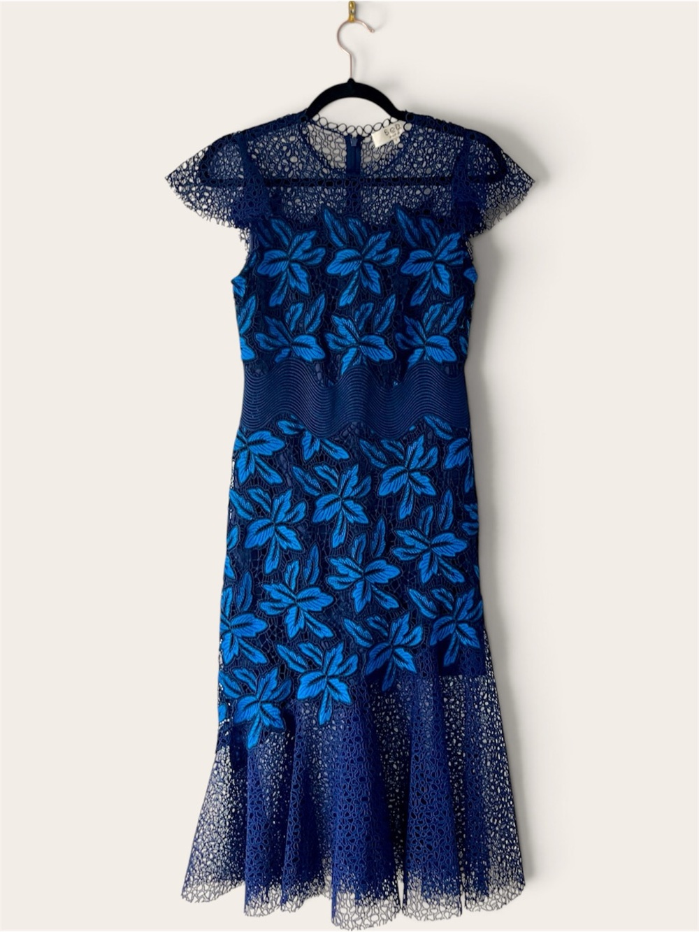 Sea New York Navy and Bright Blue Floral Lace Midi Dress - Picture 1 of 4